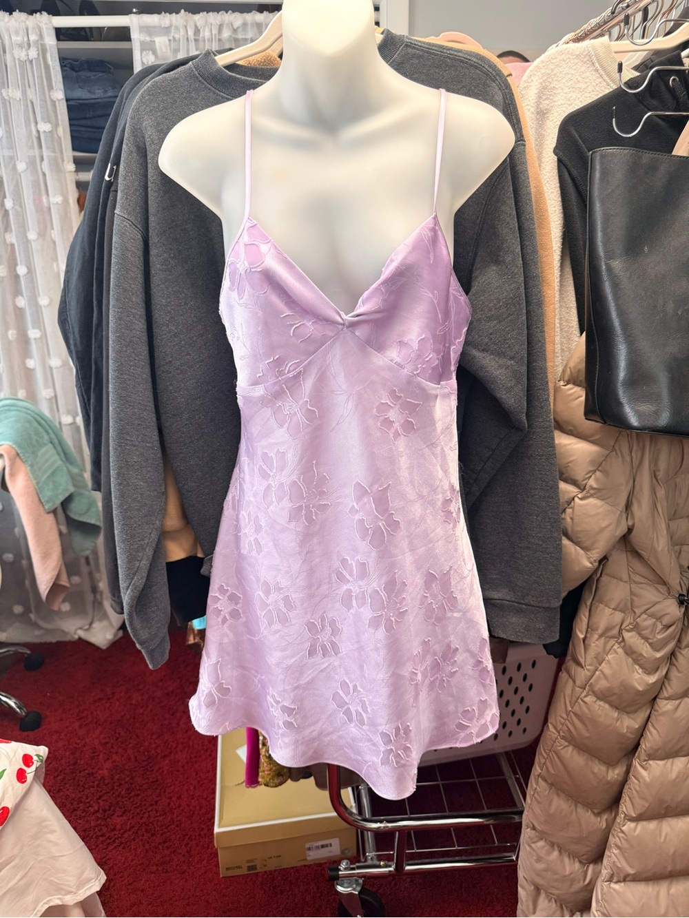 Y2K Lilac Floral Satin Slip Dress - Women's Intimates